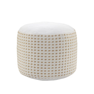 Homeroots 18" White Jute Round Geometric Pouf Ottoman   534099