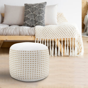 Homeroots 18" White Jute Round Geometric Pouf Ottoman   534099