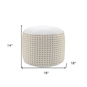 Homeroots 18" White Jute Round Geometric Pouf Ottoman   534099