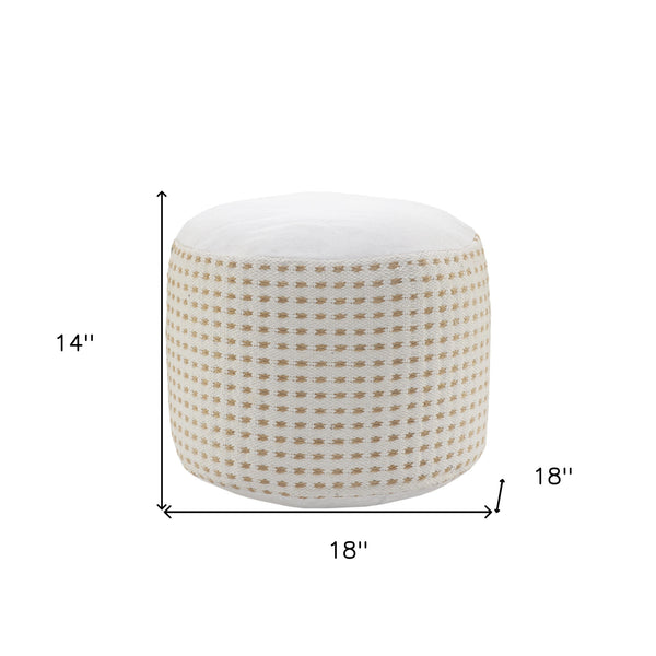 Homeroots 18" White Jute Round Geometric Pouf Ottoman   534099