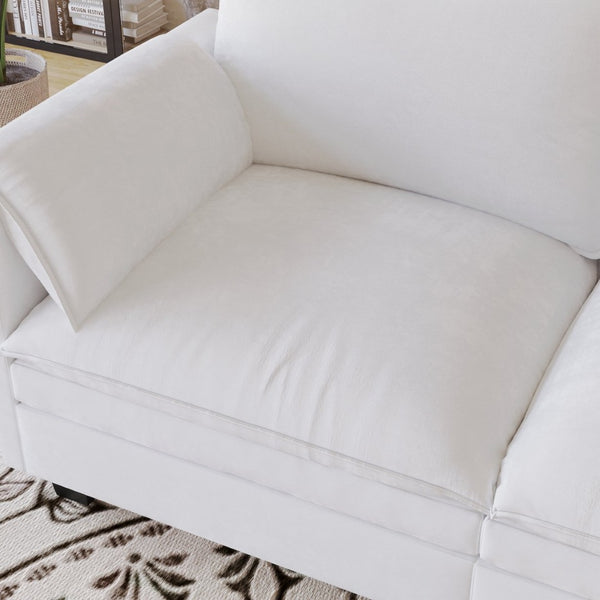 English Elm 107.8'' L-shaped Fabric Sectional Sofa with Movable Ottoman and Armrest Pockets W680S00044