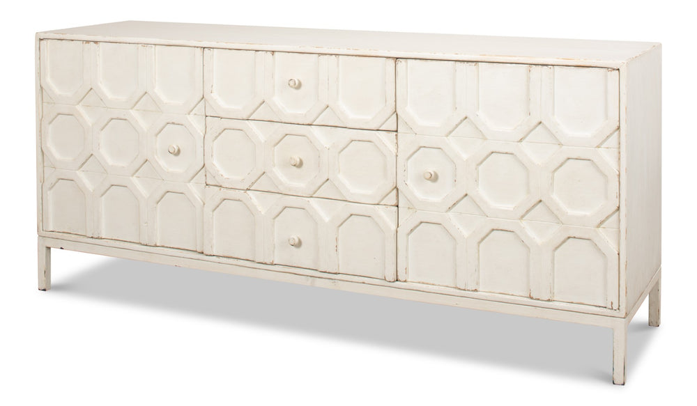 Sarreid Becket Sideboard In Antique White - Stylish Reclaimed Pine Storage For Your Elegant Home Decor White  53410-3