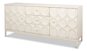Sarreid Becket Sideboard In Antique White - Stylish Reclaimed Pine Storage For Your Elegant Home Decor White  53410-3
