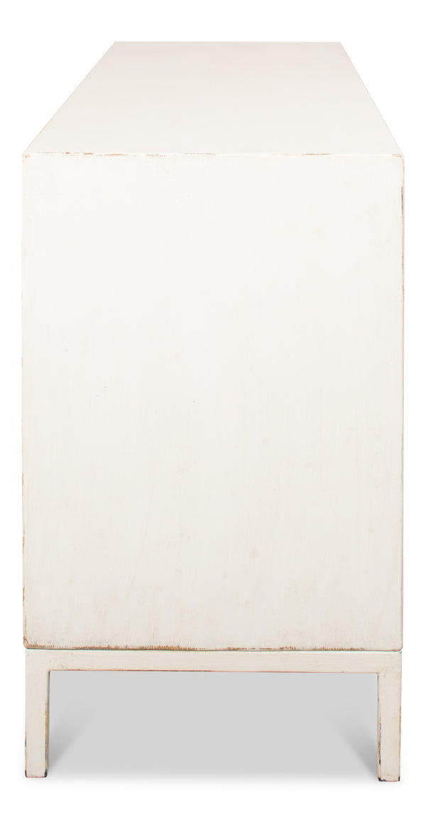 Sarreid Becket Sideboard In Antique White - Stylish Reclaimed Pine Storage For Your Elegant Home Decor White  53410-3