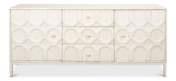 Sarreid Becket Sideboard In Antique White - Stylish Reclaimed Pine Storage For Your Elegant Home Decor White  53410-3