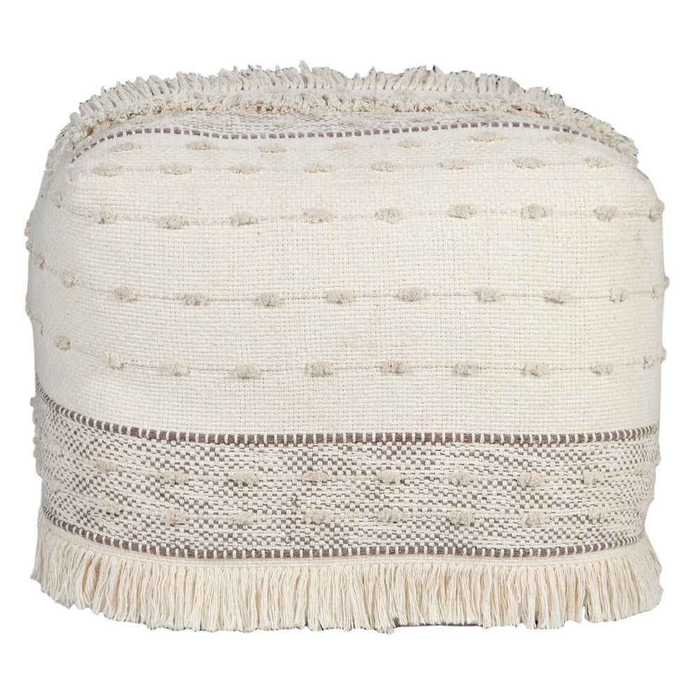 Homeroots 18" Cream Cotton Striped Pouf Ottoman   534100