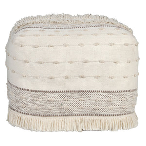 Homeroots 18" Cream Cotton Striped Pouf Ottoman   534100