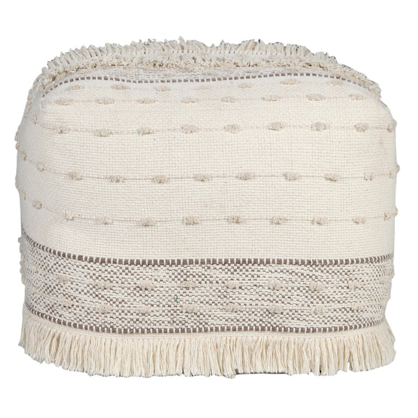 Homeroots 18" Cream Cotton Striped Pouf Ottoman   534100