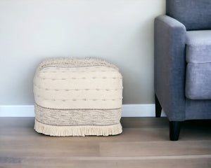 Homeroots 18" Cream Cotton Striped Pouf Ottoman   534100