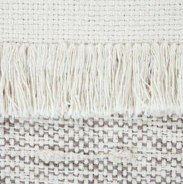 Homeroots 18" Cream Cotton Striped Pouf Ottoman   534100