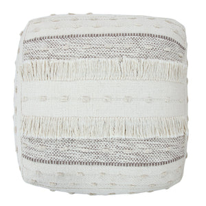 Homeroots 18" Cream Cotton Striped Pouf Ottoman   534100