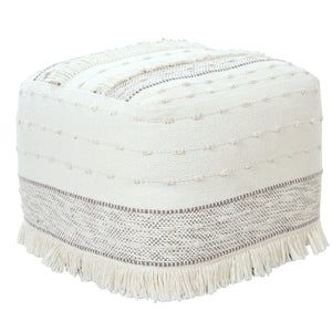 Homeroots 18" Cream Cotton Striped Pouf Ottoman   534100