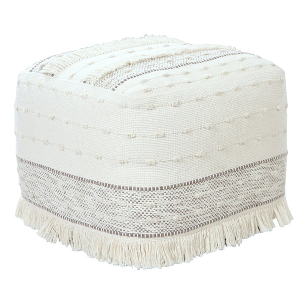 Homeroots 18" Cream Cotton Striped Pouf Ottoman   534100