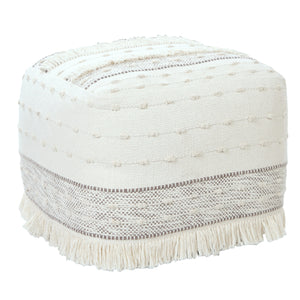 Homeroots 18" Cream Cotton Striped Pouf Ottoman   534100