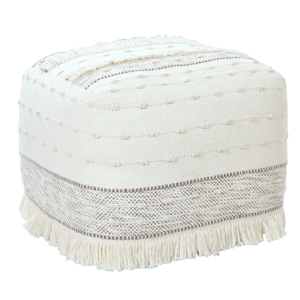 Homeroots 18" Cream Cotton Striped Pouf Ottoman   534100