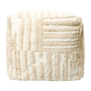 Homeroots 18" Beige Cotton Cube Striped Pouf Ottoman Beige  534101