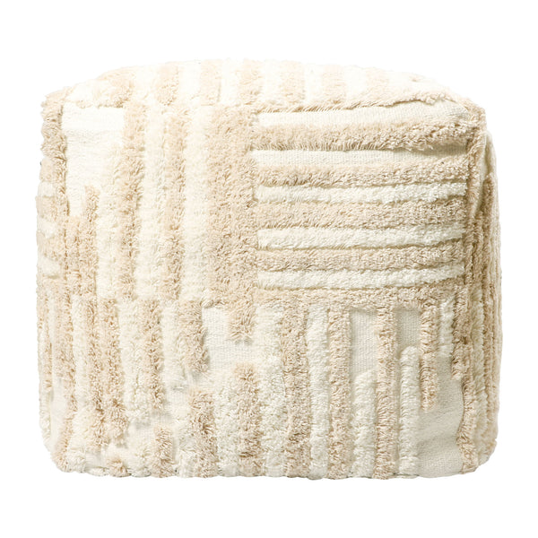 Homeroots 18" Beige Cotton Cube Striped Pouf Ottoman Beige  534101