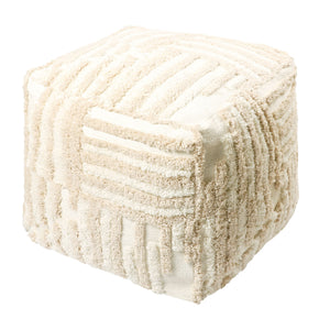 Homeroots 18" Beige Cotton Cube Striped Pouf Ottoman Beige  534101