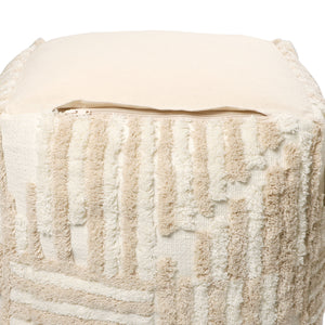 Homeroots 18" Beige Cotton Cube Striped Pouf Ottoman Beige  534101