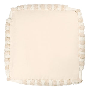 Homeroots 18" Beige Cotton Cube Striped Pouf Ottoman Beige  534101