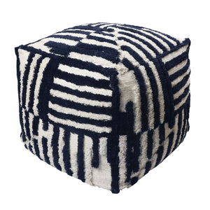 Homeroots 18" Blue Cotton Cube Striped Pouf Ottoman Navy Blue  534102
