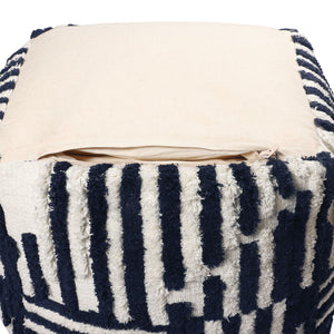 Homeroots 18" Blue Cotton Cube Striped Pouf Ottoman Navy Blue  534102