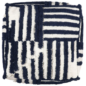Homeroots 18" Blue Cotton Cube Striped Pouf Ottoman Navy Blue  534102