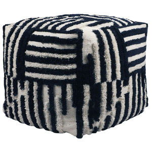Homeroots 18" Blue Cotton Cube Striped Pouf Ottoman Navy Blue  534102