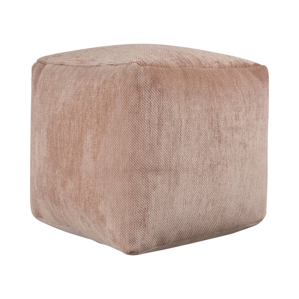 Homeroots 18" Beige Chenille Cube Pouf Ottoman Beige  534103