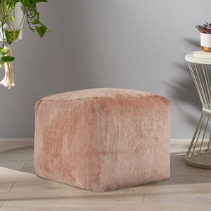 Homeroots 18" Beige Chenille Cube Pouf Ottoman Beige  534103
