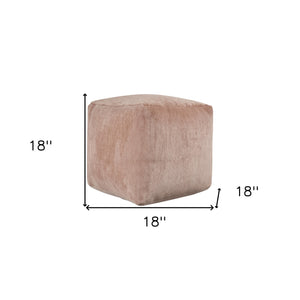 Homeroots 18" Beige Chenille Cube Pouf Ottoman Beige  534103