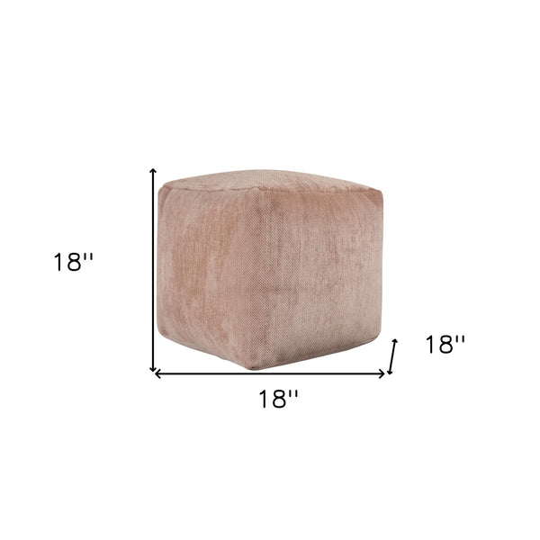 Homeroots 18" Beige Chenille Cube Pouf Ottoman Beige  534103