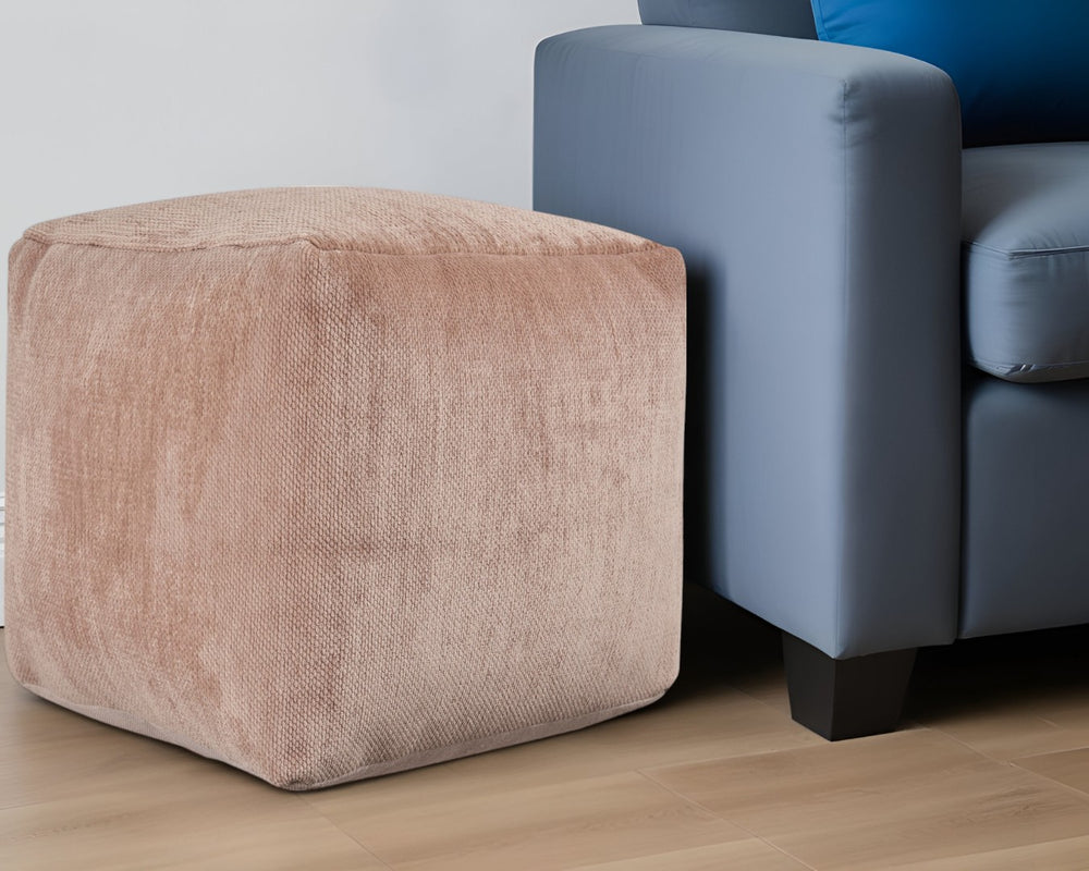 HomeRoots 18" Chenille Cube Pouf Ottoman - Stylish Multi-Purpose Accent for Living Room, Bedroom, or Nook Beige 534103