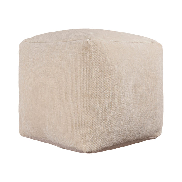 Homeroots 18" Ivory Chenille Cube Pouf Ottoman Ivory  534104