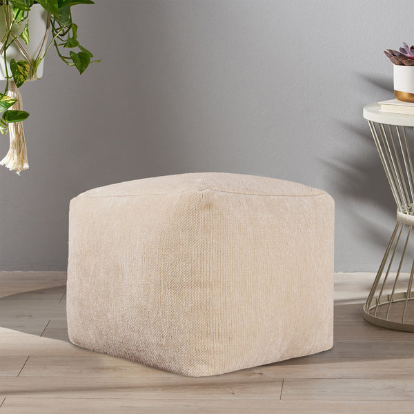 Homeroots 18" Ivory Chenille Cube Pouf Ottoman Ivory  534104