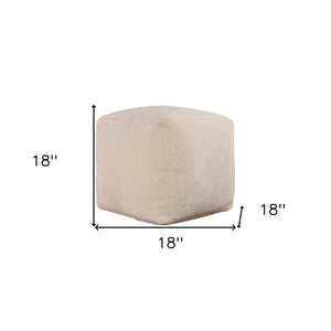 Homeroots 18" Ivory Chenille Cube Pouf Ottoman Ivory  534104
