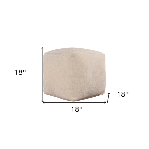 Homeroots 18" Ivory Chenille Cube Pouf Ottoman Ivory  534104