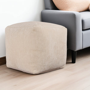 Homeroots 18" Ivory Chenille Cube Pouf Ottoman Ivory  534104