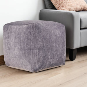 Homeroots 18" Gray Chenille Cube Pouf Ottoman Gray  534105
