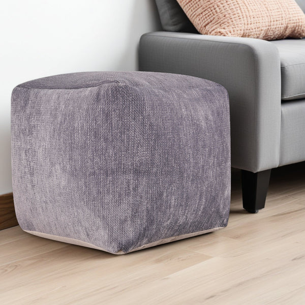 Homeroots 18" Gray Chenille Cube Pouf Ottoman Gray  534105