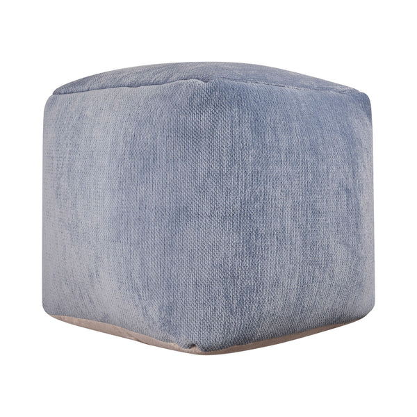 Homeroots 18" Blue Chenille Cube Pouf Ottoman Blue  534106