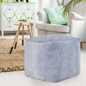 Homeroots 18" Blue Chenille Cube Pouf Ottoman Blue  534106