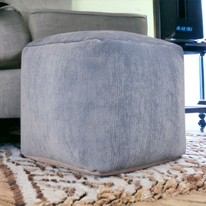 Homeroots 18" Blue Chenille Cube Pouf Ottoman Blue  534106