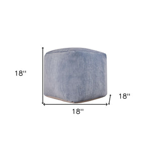 Homeroots 18" Blue Chenille Cube Pouf Ottoman Blue  534106