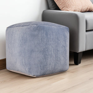 Homeroots 18" Blue Chenille Cube Pouf Ottoman Blue  534106