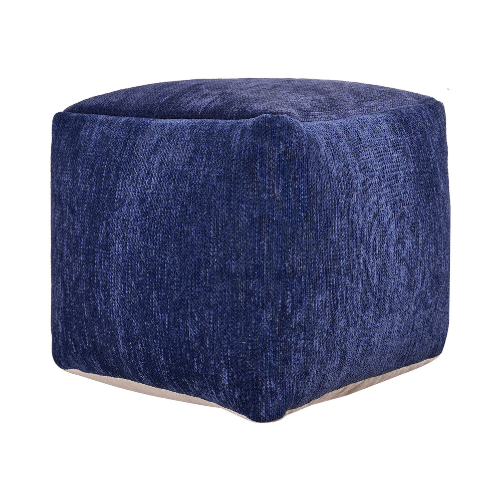 Homeroots 18" Blue Chenille Cube Pouf Ottoman Navy Blue  534107