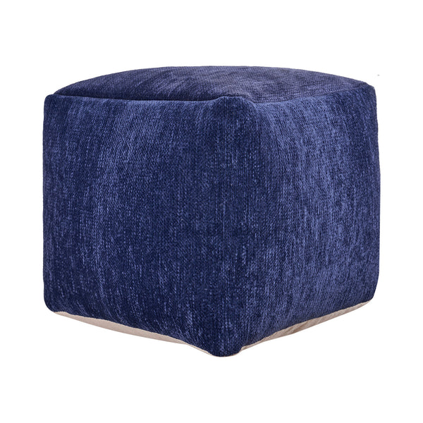 Homeroots 18" Blue Chenille Cube Pouf Ottoman Navy Blue  534107