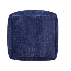Homeroots 18" Blue Chenille Cube Pouf Ottoman Navy Blue  534107