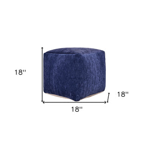 Homeroots 18" Blue Chenille Cube Pouf Ottoman Navy Blue  534107