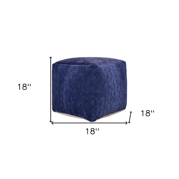 Homeroots 18" Blue Chenille Cube Pouf Ottoman Navy Blue  534107